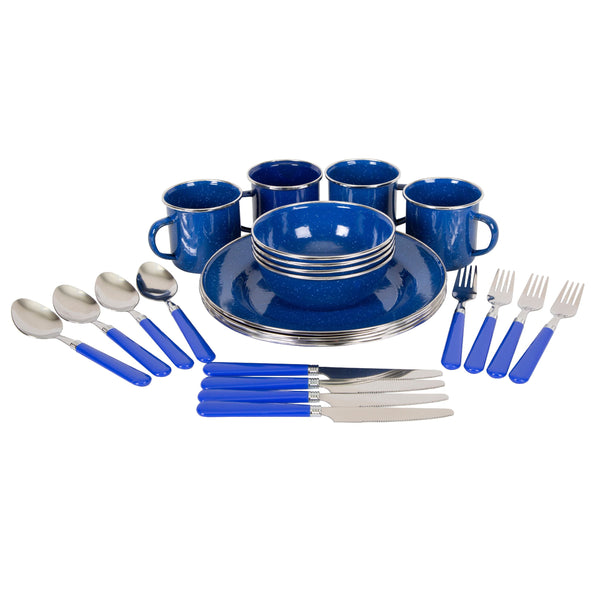 Stansport Enamel Camping 24-piece Blue Tableware Set