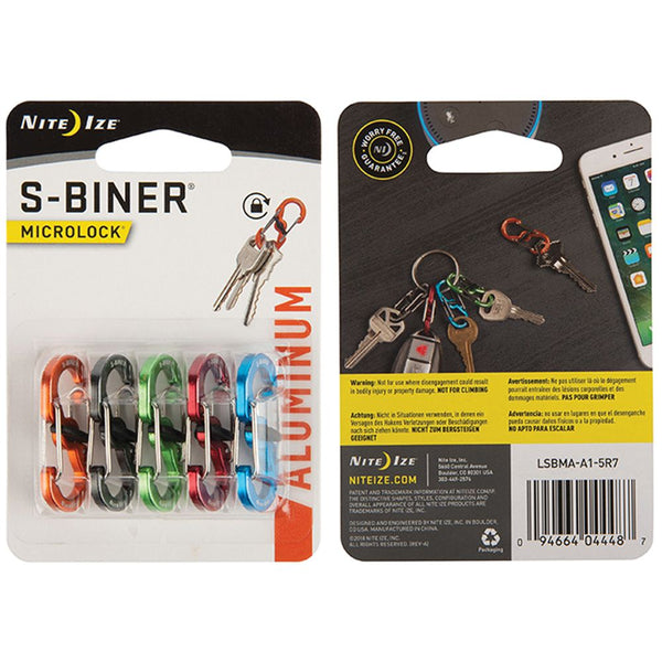 820034 S-Biner Aluminum Microlock Assorted Color - Pack Of 5