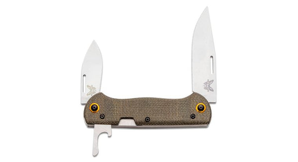 Benchmade Weekender 2-Blade Slipjoint Folding Knife 2.97" Satin S30V Clip Point and Drop Point Blades Green Canvas Micarta Handles