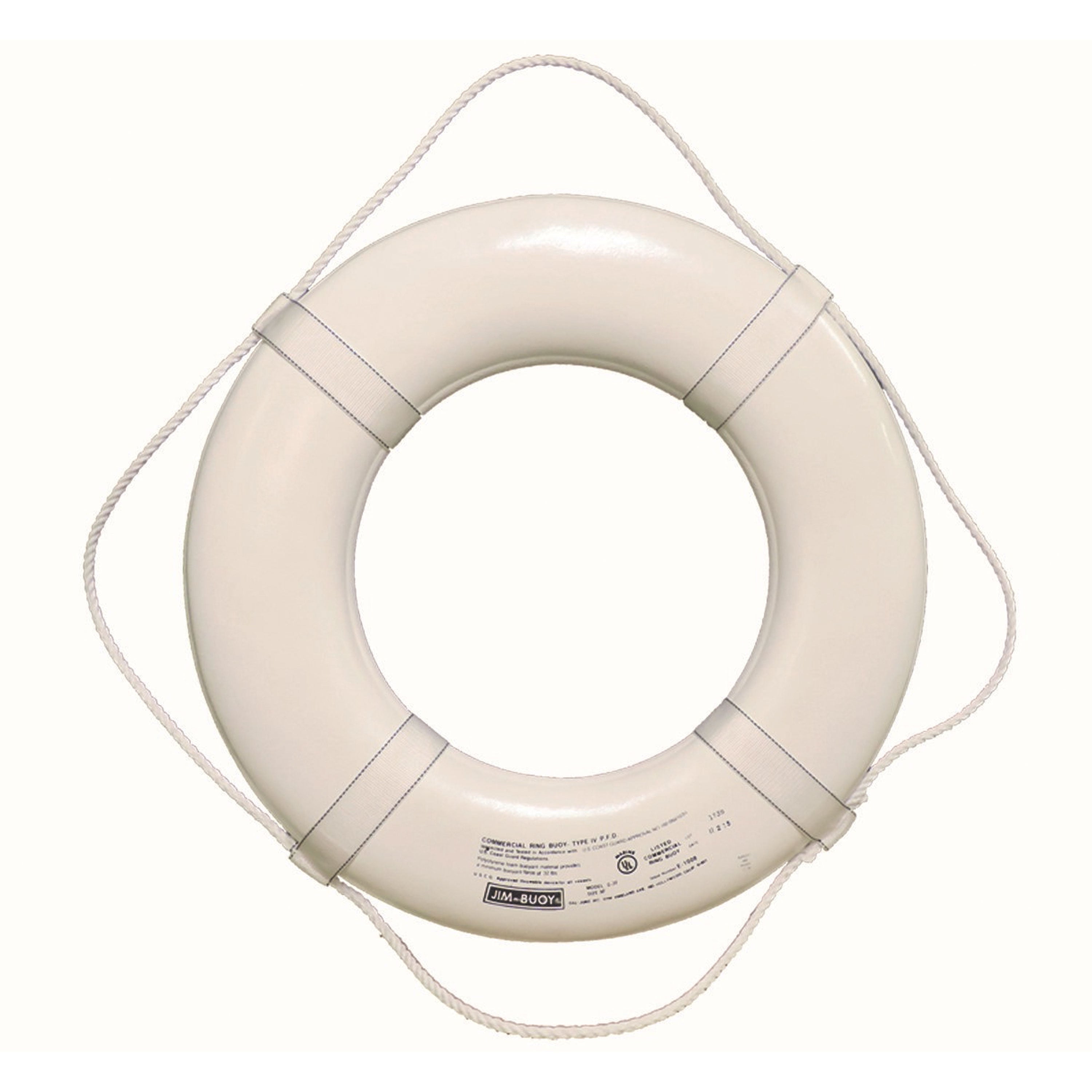 Jim-Buoy 30 in. Closed Cell Foam Life Ring with Webbing Straps in White