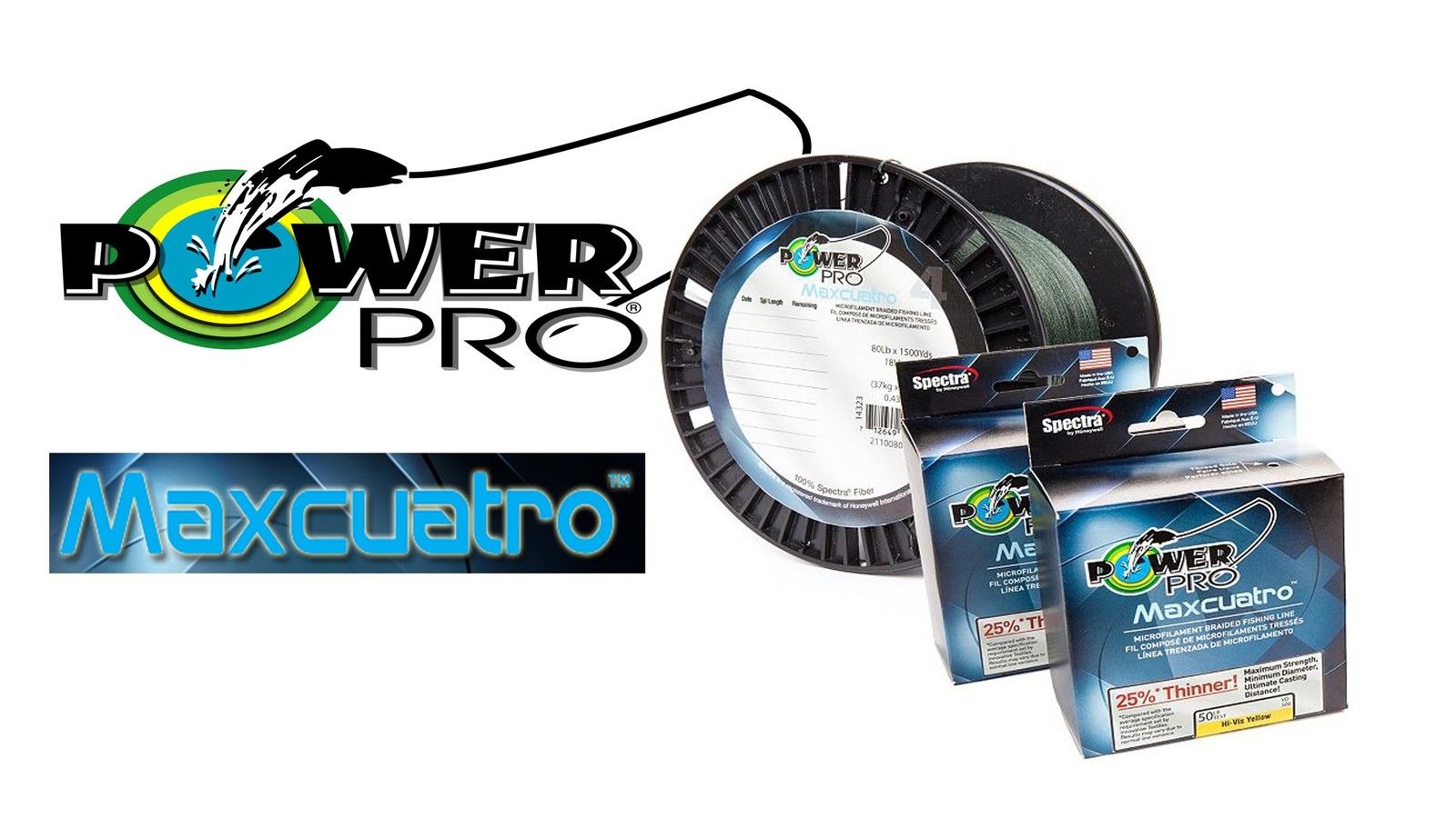 PowerPro Maxcuatro Braided Fishing Line 65lb 1500yds Hi-Vis Yellow