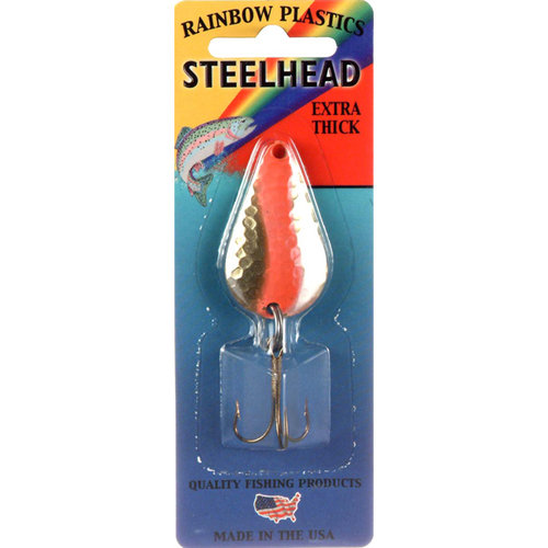 Rainbow Plastics Pot-O-Gold Steelhead Special Spoon Hammered Brass/Flame Red Stripe