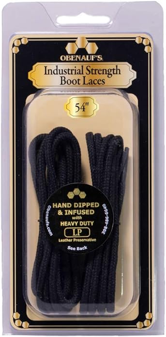 Obenauf's Boot Laces Industrial Strength Black Waxed Round Black -54