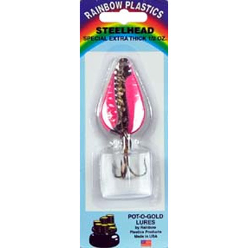 Rainbow Plastics Pot-O-Gold Steelhead Special Spoon Flame Red/Hammered Nickel Stripe