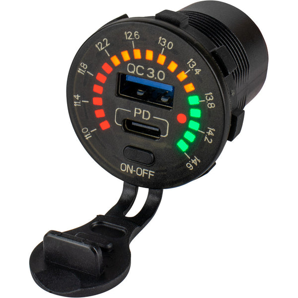 Sea Dog Round Rainbow Voltmeter W/USB & USB-C Power Socket