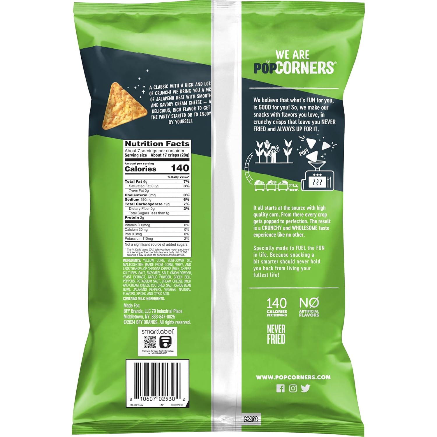 PopCorners The Crunchy And Wholesome Popped-Corn Snack Jalapeno Popper Flavored 6 1/2 Oz