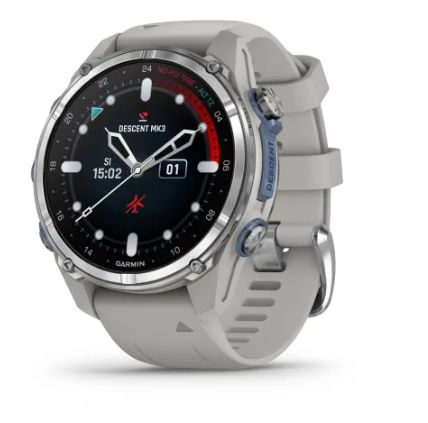 Garmin Descent Mk3 – 43 mm Stainless Steel with Fog Gray Silicone Band