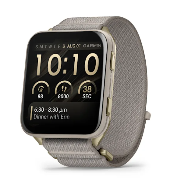 Garmin Venu X1 Soft Gold with Titanium Caseback and French Gray Nylon Band