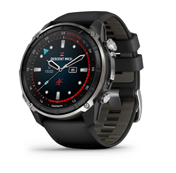 Garmin Descent Mk3i – 51 mm  Silver and Black PVD Titanium with Black/Pebble Gray Silicone Band