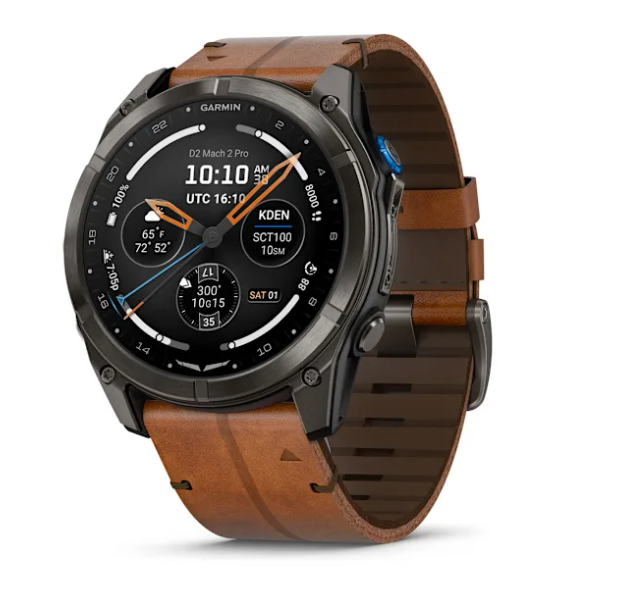 Garmin D2 Mach 2 Pro Carbon Gray DLC Titanium with Chestnut Leather Band